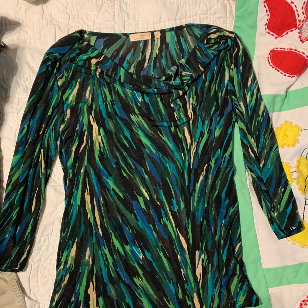Choices Green and Blue Patterned Top
